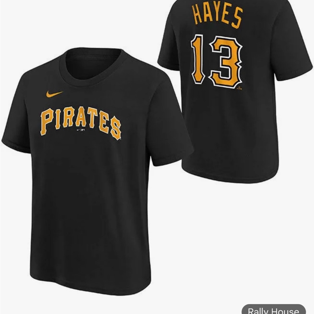 Nike Kids Black Pirates Hayes #13 Tee with Gold Lettering